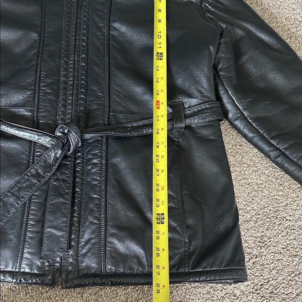 Wilsons Leather Hooded Jacket Womens Large Black Faux Fur Lined Belted Coat - Picture 6 of 13